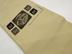 縮緬地金彩色紙に抽象草花・光悦垣模様刺繍名古屋帯